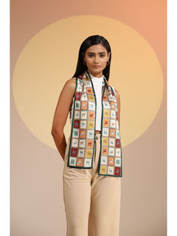 Dusala India - Multi-Colour Printed Auburn Silk Neck Scarf