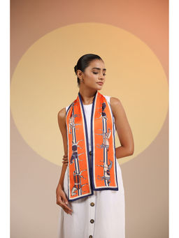 Dusala India - Orange Printed Alani Silk Neck Scarf