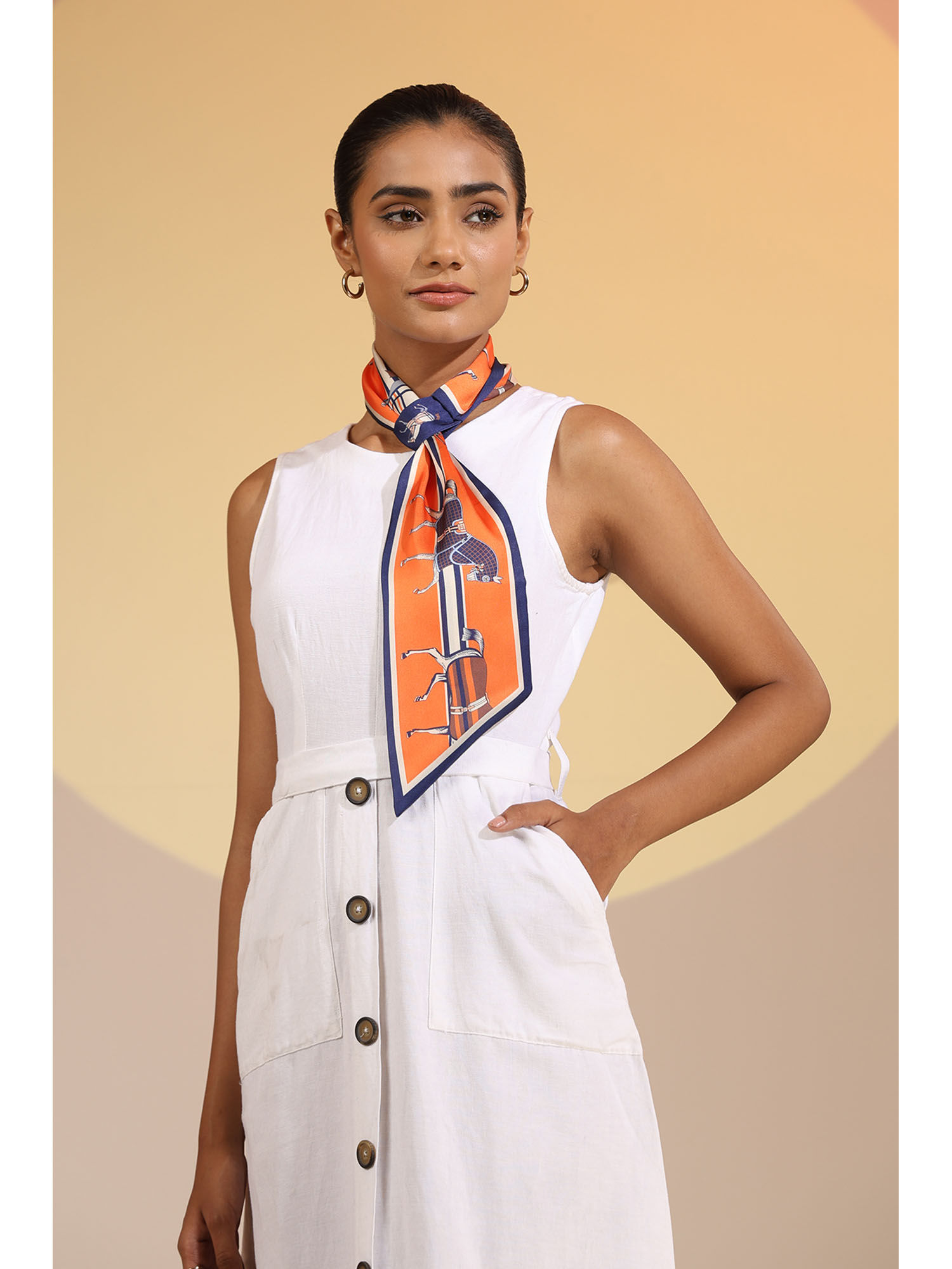 dusala india Orange Printed Katrina Silk Neck Scarf-picture-23