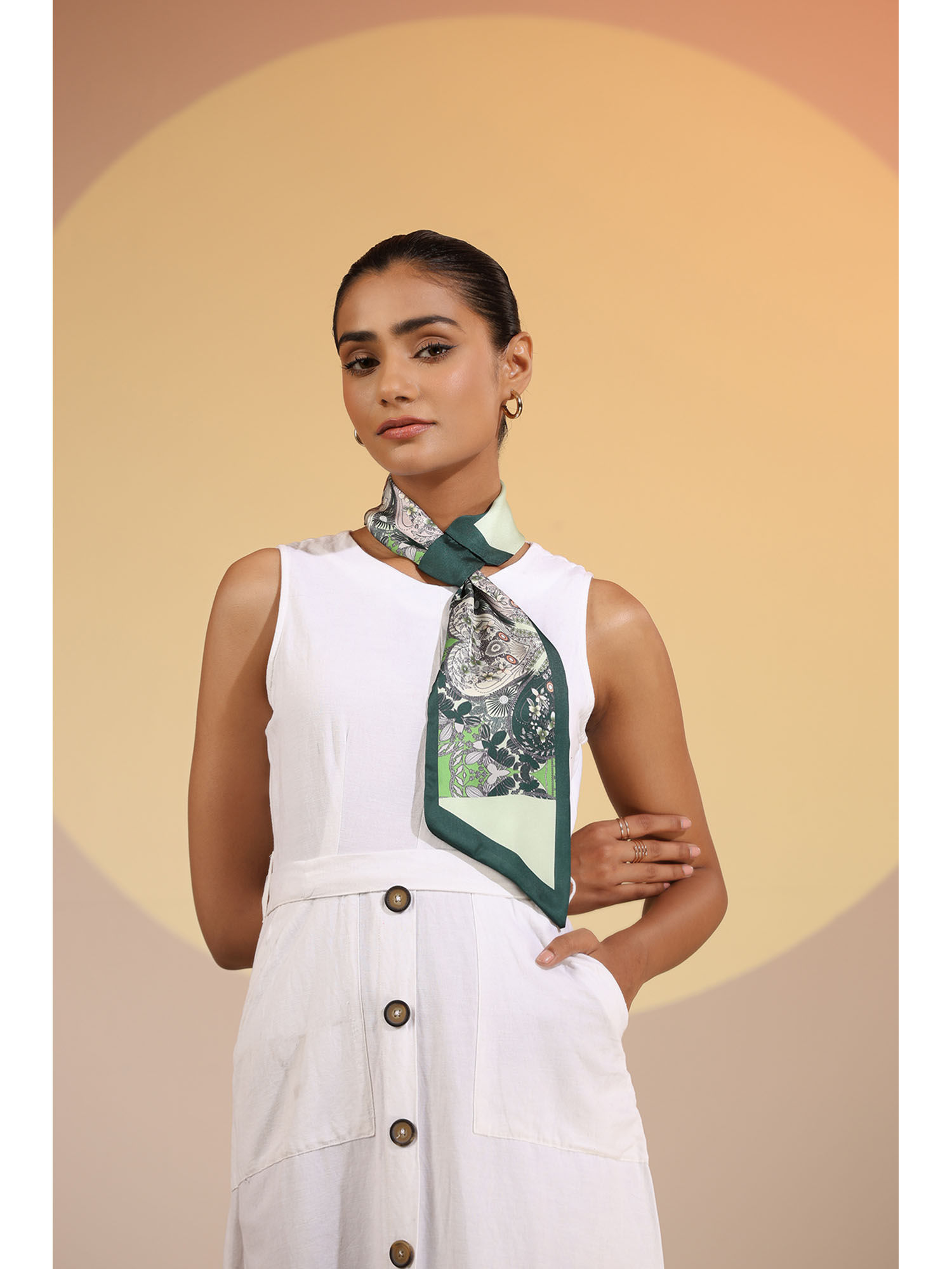 dusala india Green Printed Maple Silk Neck Scarf-picture-22