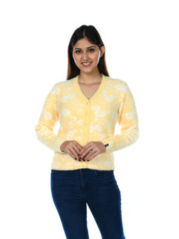 Creative Line - Yellow Wool Floral V-neck Cardigans