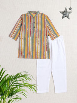 The Magic Wand - Yellow Stripes Kurta and Pyjama (Set of 2)