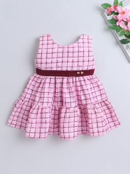 The Magic Wand - Pink Checks Knee Length Dress