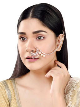Saraf RS Jewellery - Rose Gold Plated Ad & Pearl Studded Handcrafted Nose Ring