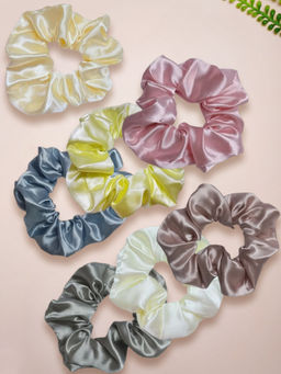 OOMPH - Combo of 7 Multi Satin Silk Scrunchies