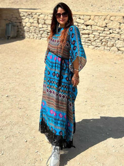 First Resort by Ramola Bachchan - Blue Aztec Poncho Dress (Set of 2)