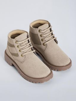 Hopscotch - Unisex Beige Synthetic Leather Boots