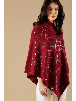 Gipsy - Maroon Regular Fit Acrylic Poncho