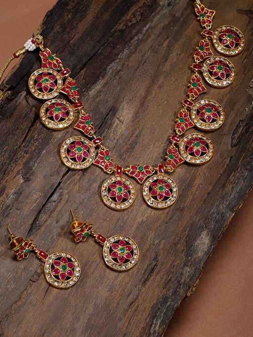 Zaveri Pearls Gold Tone Traditional Choker Necklace Set