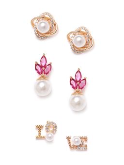 Zaveri Pearls - Multi-Color Cubic Zirconia Earrings (Pack of 3)