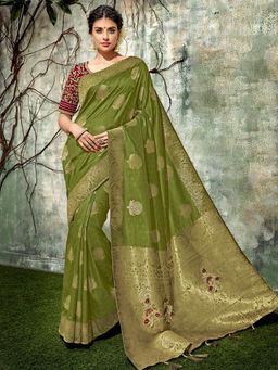 Odette - Green Weaved Silk Designer Saree with Unstitched Blouse
