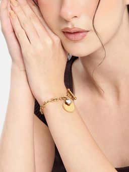 Carlton London - Gold Plated Cz Heart Charm Link Bracelet
