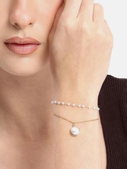 Carlton London - Gold Plated Pearl Double Chain Wraparound Bracelet