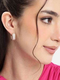 Carlton London - Gold Plated Pink Cz Oval Hoop Earring