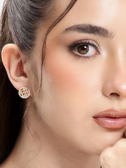 Carlton London - Gold Plated Multi Color Cz Circular Stud Earring