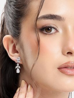 Carlton London - Silver Plated Cz Leaf Drop Statement Earring