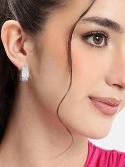 Carlton London - Silver Plated Cz Oval Hoop Earring