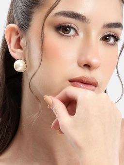 Carlton London - Gold Plated White Pearl Circular Bold Stud Earring