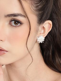 Carlton London - Silver Plated Cz White Pearl Reversible Bold Stud Earring