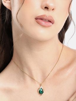 Carlton London - Gold Plated Cz Emerald Crystal Teardrop Pendant and Chain