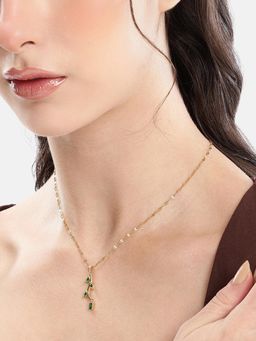 Carlton London - Gold Plated Green Cz Leaf Pendant with Chain