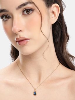 Carlton London - Gold Plated Everyday Blue Crystal Square Pendant and Chain