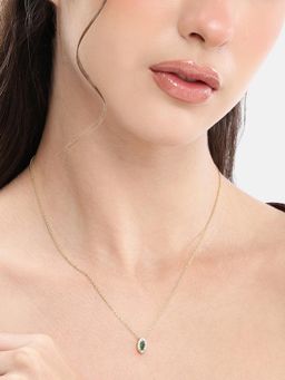 Carlton London - Gold Plated Green Cz Oval Necklace