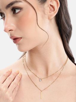 Carlton London - Gold Plated Cz and Bar Layered Necklace