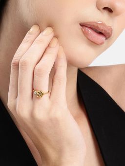 Carlton London - Gold Plated Cz Floral Adjustable Ring