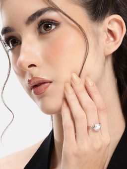 Carlton London - Silver Plated White Pearl Adjustable Ring