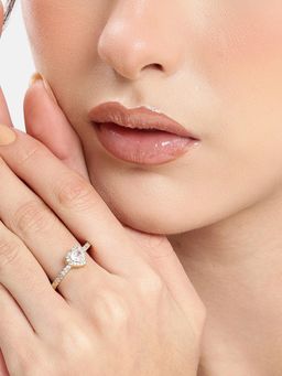 Carlton London - Gold Plated Cz Heart Solitaire Adjustable Ring