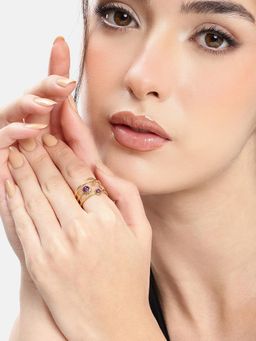 Carlton London - Gold Plated Multi Layered Blue Glass Bead Moon and Star Adjustable Ring