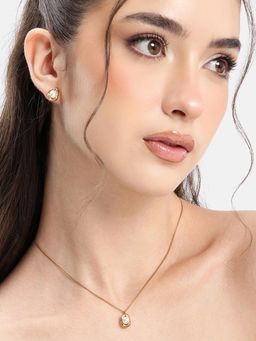Carlton London - Gold Plated Freshwater Pearl Necklace and Earring Set