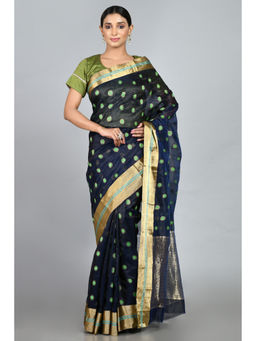 SARI KI ALMARI - Gehna Navy Blue Woven Handloom Saree with Unstitched Blouse