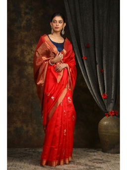 SARI KI ALMARI - Red Guldasta Woven Handloom Saree with Unstitched Blouse