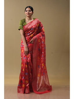 SARI KI ALMARI - Maithili Red Woven Handloom Saree with Unstitched Blouse