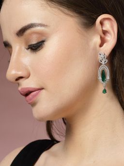 ADIVA - Silver-Plated Green Tear Drop Ad Stone Drop Earrings