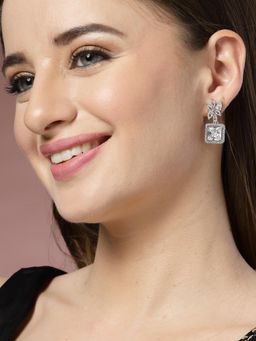 ADIVA - Silver-Plated Floral Ad Stone Handcrafted Drop Earrings