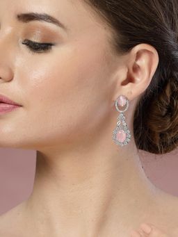 ADIVA - Silver-Plated Pink Ad Stone-Studded Handcrafted Drop Earrings