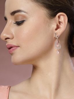 ADIVA - Rose Gold-Plated Pink Ad Stone Peacock Drop Earrings