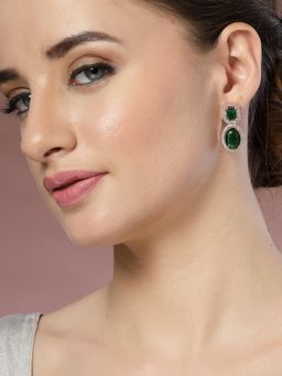 ADIVA - Green Stone Gold-Plated Drop Earrings