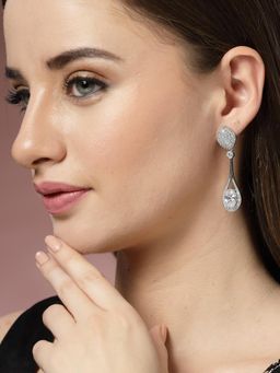 ADIVA - Silver-Plated Tear Drop Ad Stone Drop Earrings