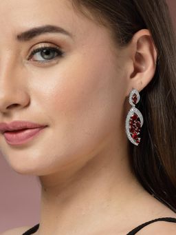 ADIVA - Silver-Plated Red Ad Stone Classic Drop Earrings