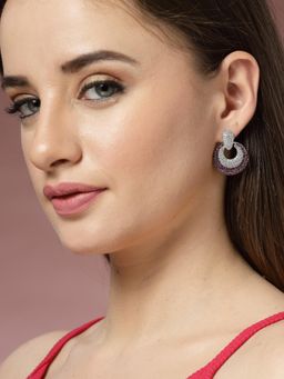 ADIVA - Rhodium-Plated Pink Ad Stone Crescent Drop Earrings