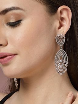 ADIVA - Dual-Toned Rhodium-Plated Ad Stone Handcrafted Drop Earrings