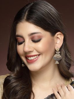 ADIVA - Gold-Plated Kundan Stone and Pearls Jhumka Earrings