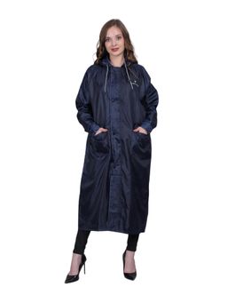 YOUTH ROBE - Womens Long Waterproof Raincoat with Hood Lightweight Stylish - Blue