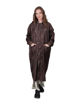 YOUTH ROBE - Womens Long Waterproof Raincoat with Hood Lightweight Stylish - Brown