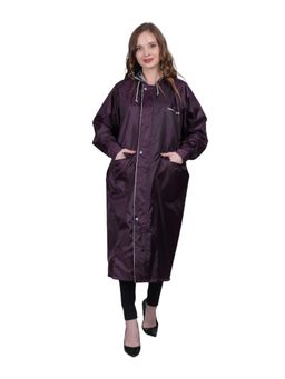 YOUTH ROBE - Womens Long Waterproof Raincoat with Hood Lightweight Stylish - Purple