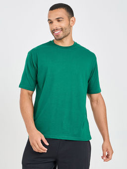 Styli - Mens Green Oversized Fit Back Puff Printed Slogan T-Shirt Cotton